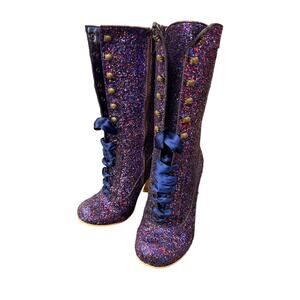 Irregular Choice Heeled Mid-Calf Boots Blue Purple Sparkle EU 36 US 6